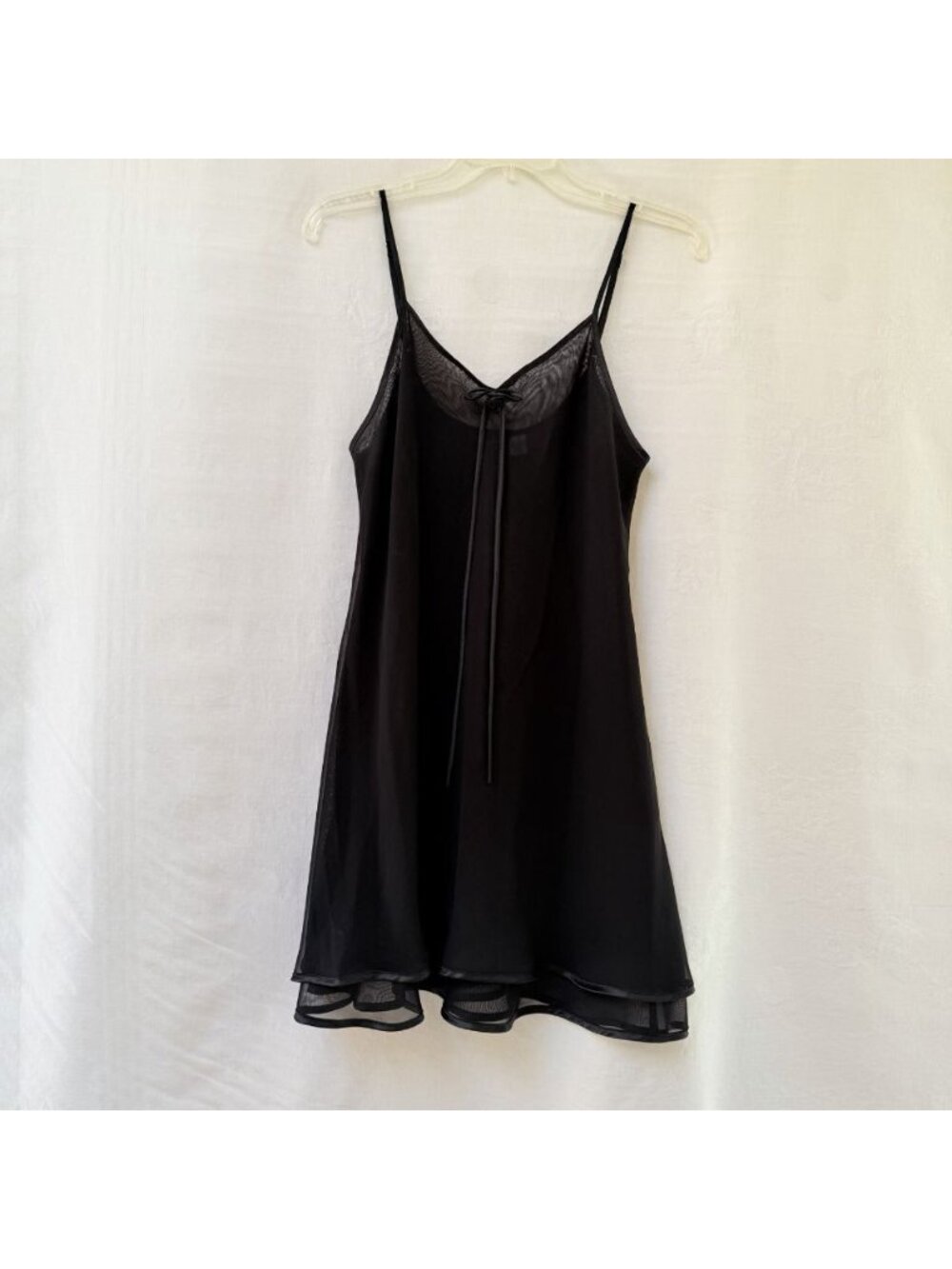 Frederick's of Hollywood Black Chiffon V‎ Neck Chemise Bow Womens Large Y2K